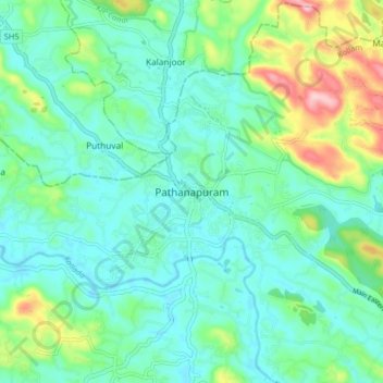 Mapa topográfico Pathanapuram, altitud, relieve