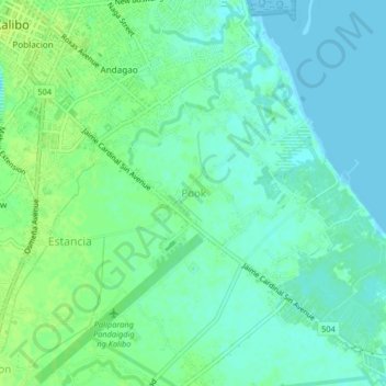 Mapa topográfico Pook, altitud, relieve