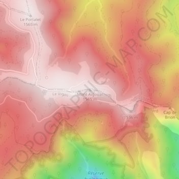 Mapa topográfico Mont Aigoual, altitud, relieve