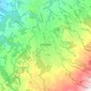 Mapa topográfico Ciudad Quesada, altitud, relieve