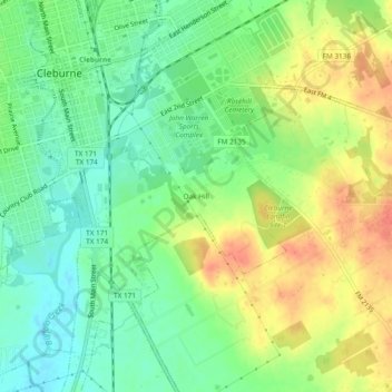 Mapa topográfico Oak Hill, altitud, relieve