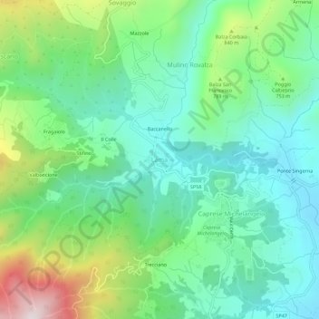 Mapa topográfico Lama, altitud, relieve