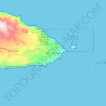 Mapa topográfico Vila do Topo, altitud, relieve