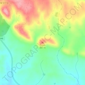 Mapa topográfico Tojais, altitud, relieve