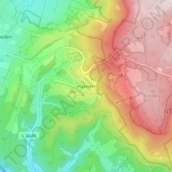 Mapa topográfico Hausen, altitud, relieve