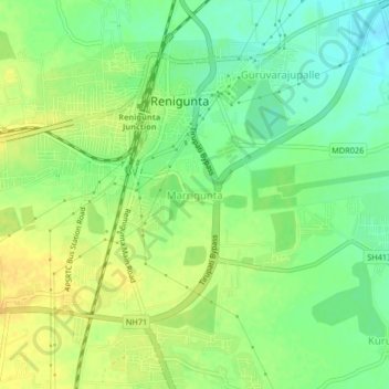 Mapa topográfico Marrigunta, altitud, relieve