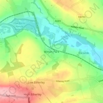 Mapa topográfico Witton Park, altitud, relieve