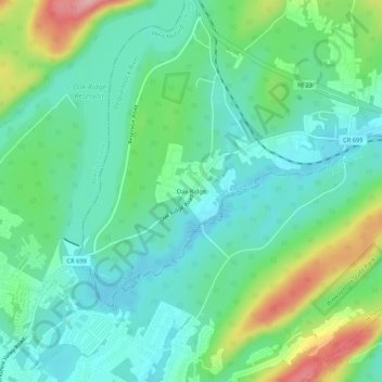 Mapa topográfico Oak Ridge, altitud, relieve