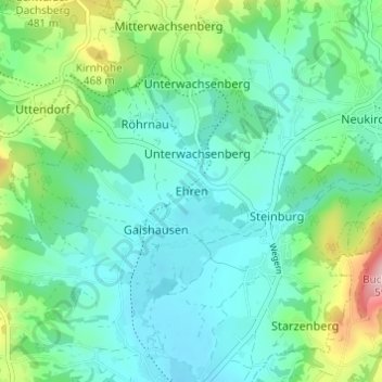 Mapa topográfico Ehren, altitud, relieve