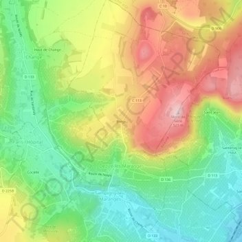 Mapa topográfico Borgy, altitud, relieve