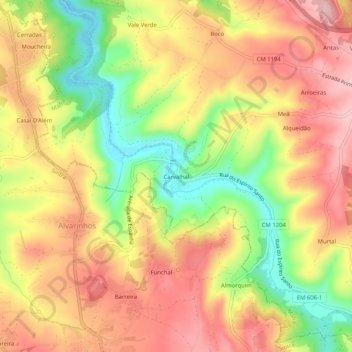 Mapa topográfico Carvalhal, altitud, relieve