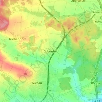 Mapa topográfico Schönfeld, altitud, relieve