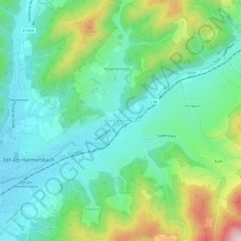 Mapa topográfico Unterharmersbach, altitud, relieve