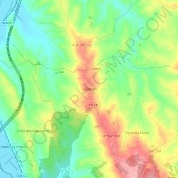 Mapa topográfico Souselas, altitud, relieve