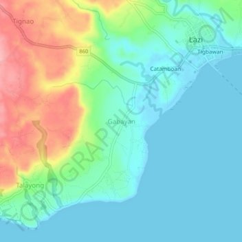Mapa topográfico Gabayan, altitud, relieve