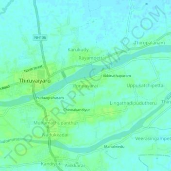 Mapa topográfico Ponnavarai, altitud, relieve