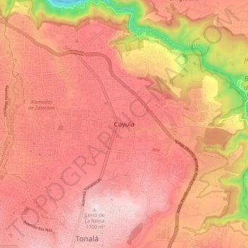 Mapa topográfico Coyula, altitud, relieve