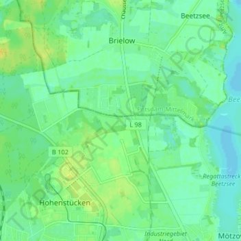Mapa topográfico Brielower Ausbau, altitud, relieve