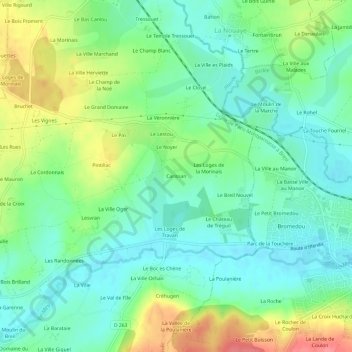 Mapa topográfico Carissan, altitud, relieve