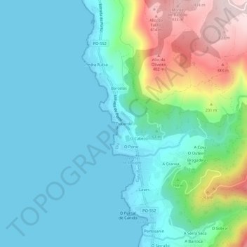 Mapa topográfico Toiberde, altitud, relieve