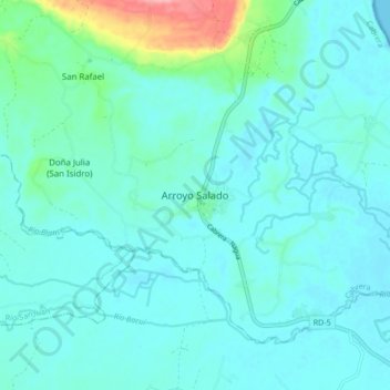 Mapa topográfico Arroyo Salado, altitud, relieve