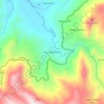 Mapa topográfico Tigua Rumichaca, altitud, relieve
