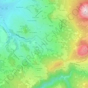 Mapa topográfico Le Fraisse, altitud, relieve