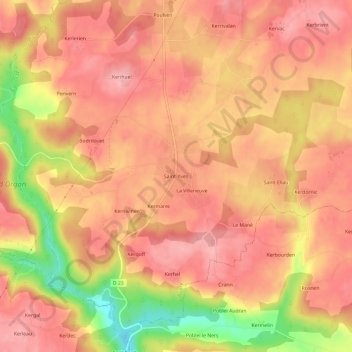 Mapa topográfico Saint-Yves, altitud, relieve