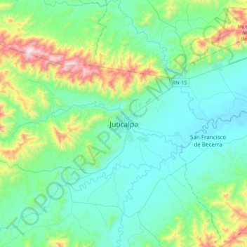 Mapa topográfico Juticalpa, altitud, relieve