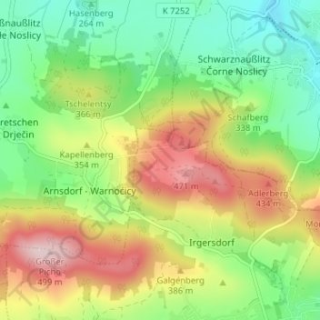 Mapa topográfico Sora, altitud, relieve