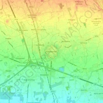 Mapa topográfico Palmanova, altitud, relieve