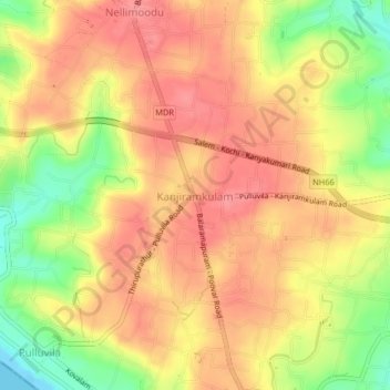Mapa topográfico Kanjiramkulam, altitud, relieve