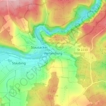 Mapa topográfico Weltenburg, altitud, relieve