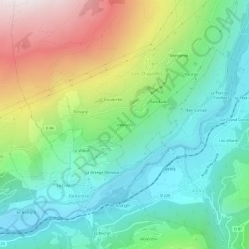 Mapa topográfico Villarivon, altitud, relieve