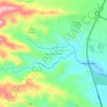 Mapa topográfico Sapang Uwak, altitud, relieve