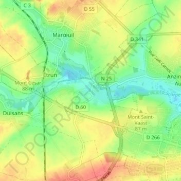 Mapa topográfico Louez, altitud, relieve