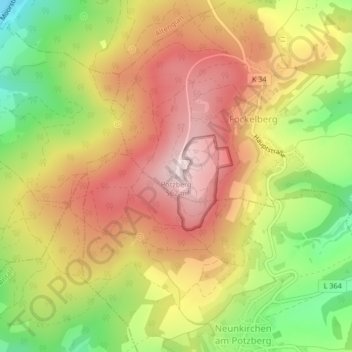 Mapa topográfico Potzberg, altitud, relieve