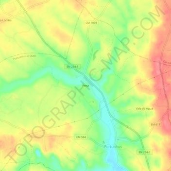Mapa topográfico Pena, altitud, relieve