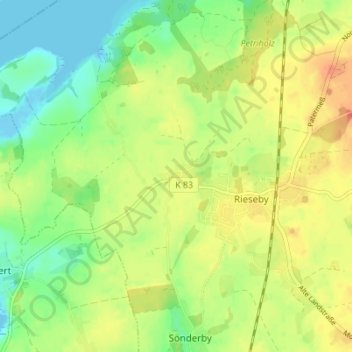 Mapa topográfico Norby, altitud, relieve
