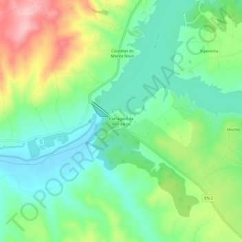 Mapa topográfico Barragem de Montargil, altitud, relieve