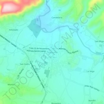 Mapa topográfico Tasquillo, altitud, relieve