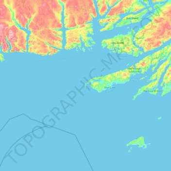 Mapa topográfico Pass Island, altitud, relieve
