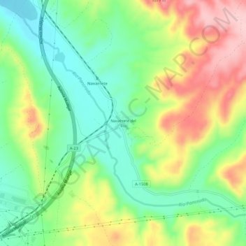 Mapa topográfico Navarrete del Río, altitud, relieve