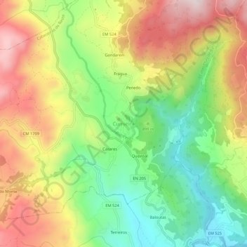 Mapa topográfico Cumieira, altitud, relieve