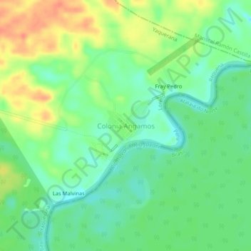 Mapa topográfico Colonia Angamos, altitud, relieve