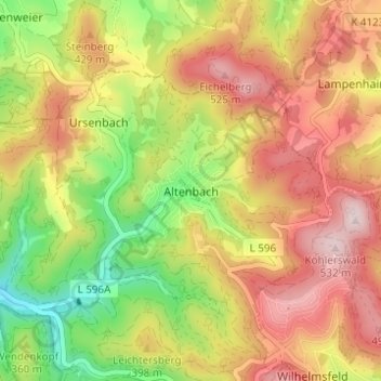 Mapa topográfico Altenbach, altitud, relieve