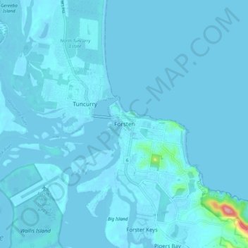 Mapa topográfico Forster, altitud, relieve