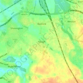 Mapa topográfico Hough, altitud, relieve