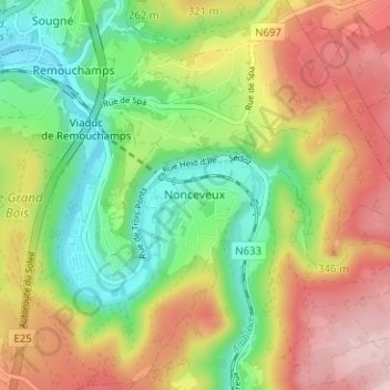 Mapa topográfico Nonceveux, altitud, relieve