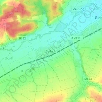 Mapa topográfico Sallach, altitud, relieve